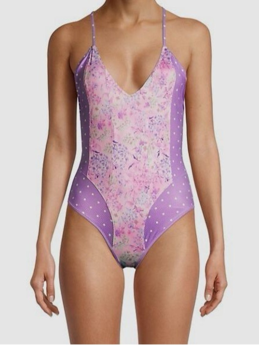 LoveShackFancy Women's Purple Floral One-Piece Swimsuit Size XS‎